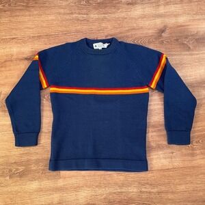 Vintage Moriarty Vermont Boys Wool Sweater Size Large Blue Thick Warm Stripe